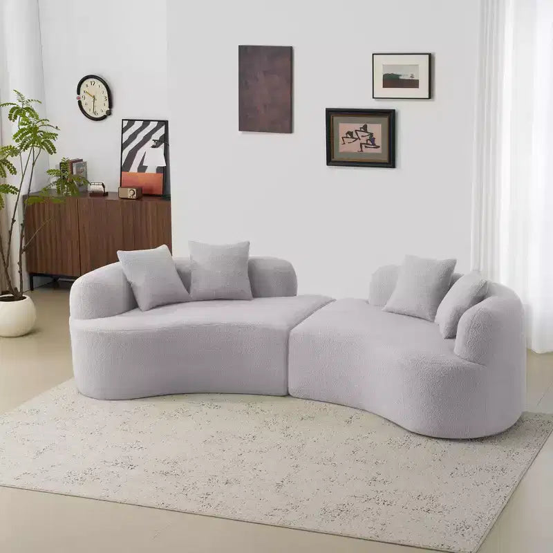 Clihome Teddy Velvet 4-Seater Curved Sofa - Full Compression Sponge | No Assembly Required
