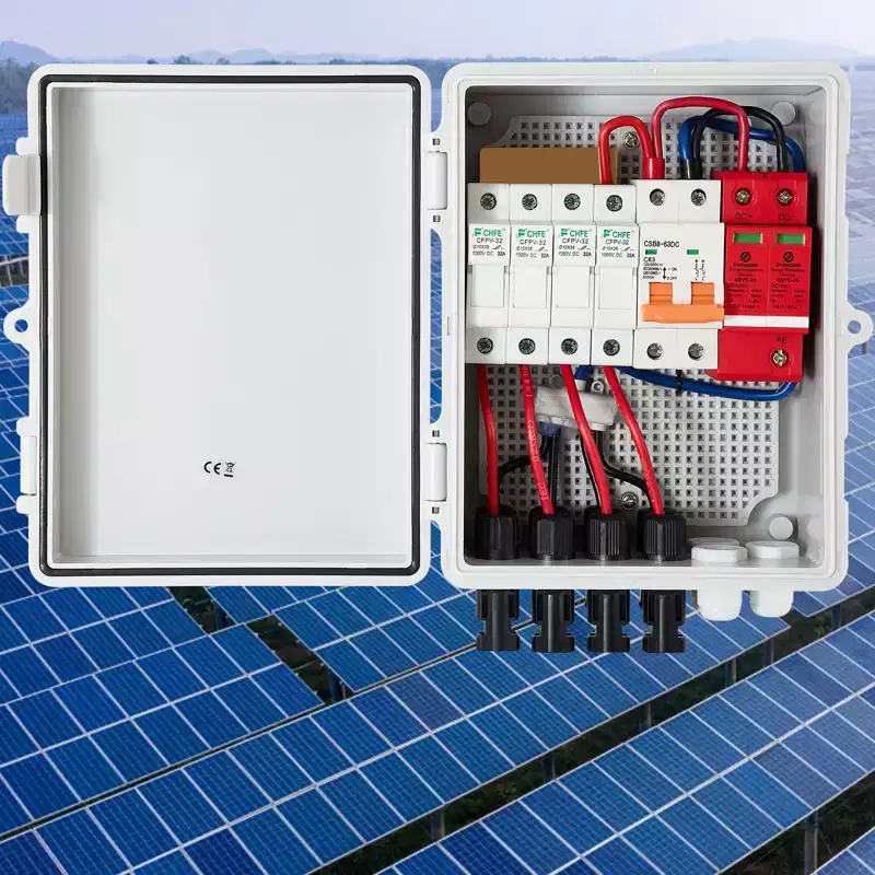 VEVOR PV Combiner Box, 4 String, Solar Combiner Box with 15A Rated Current Fuse 63A Circuit Breaker Lightning Arrester and Solar Connector, White