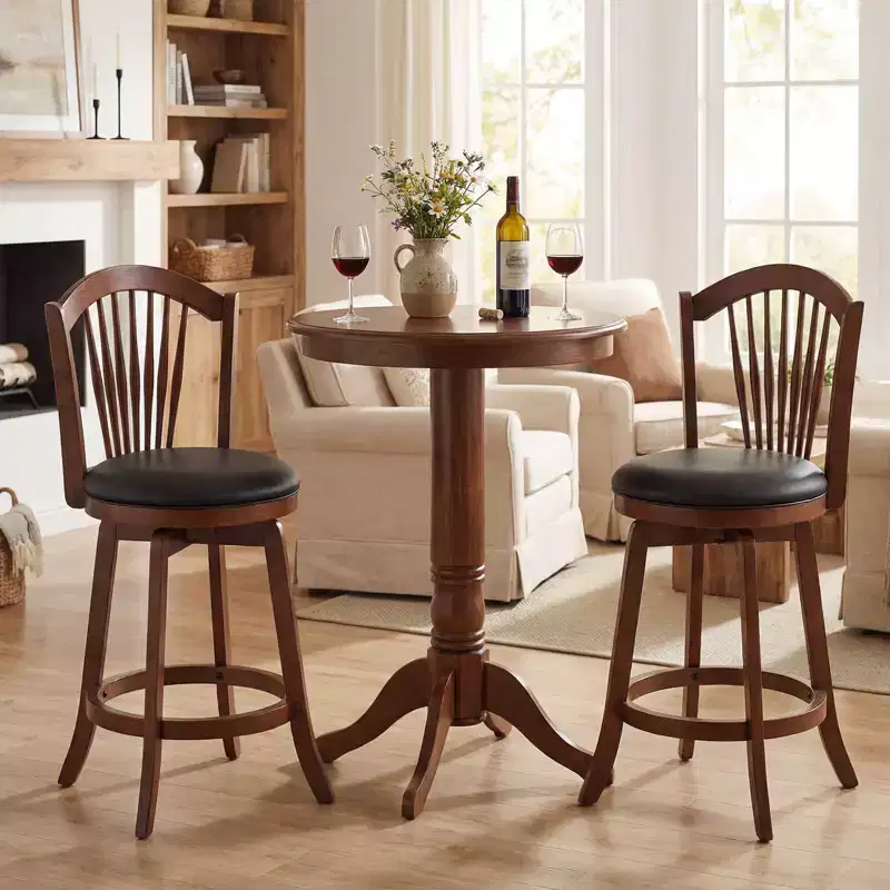 Costway Swivel Bar Stools Set of 2/4, 25 Counter Height Barstools with Backrests, Wood Frame Brown