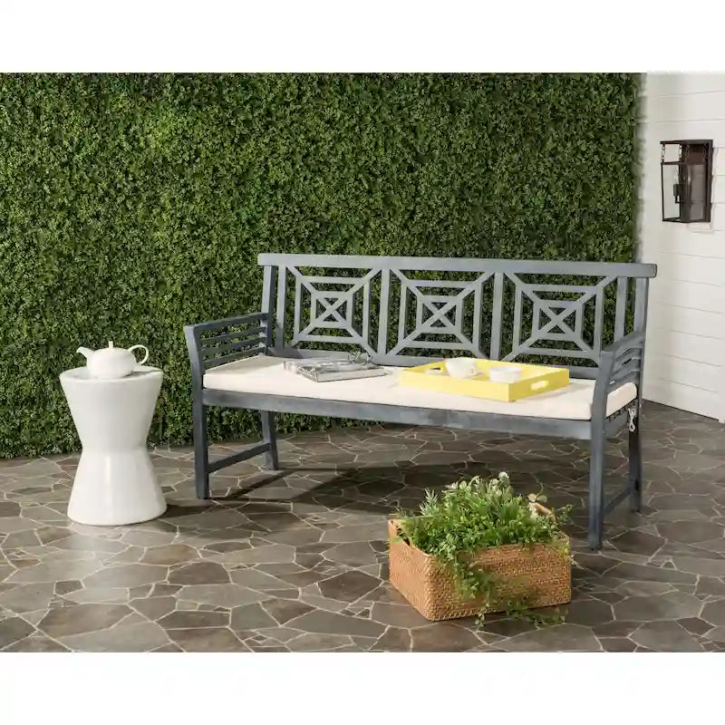 SAFAVIEH Outdoor Vessela Mar 3-Seat Bench with Cushion - 22Wx63Dx34H
