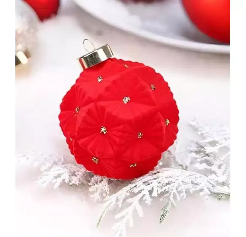 12PCS 3.15 Inch Shatterproof Christmas Ornaments - Velvet Flocked Painted Plastic Balls, Multiple Colors Unique Shapes