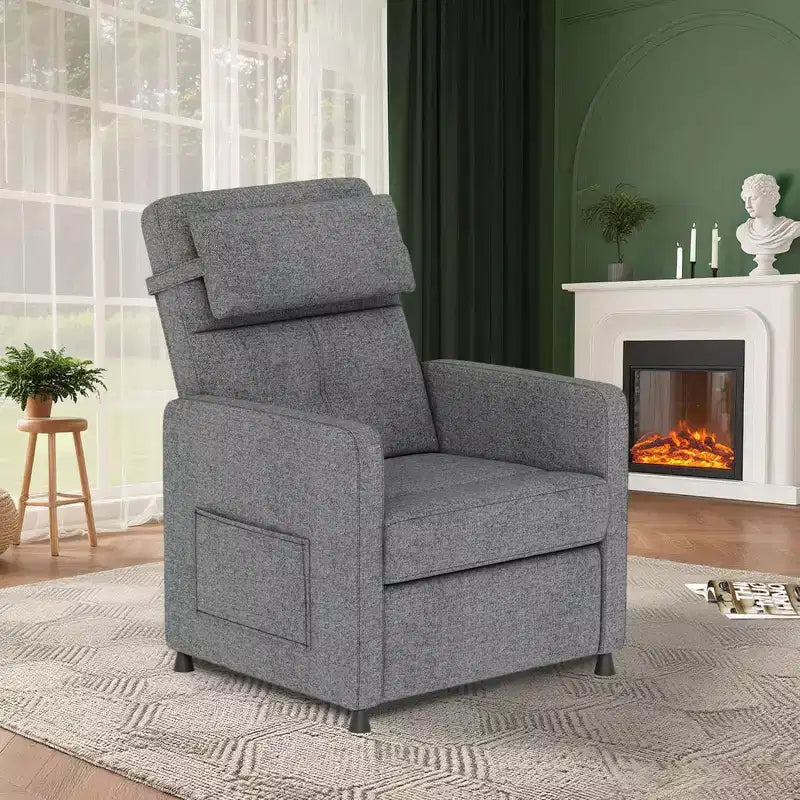 Recliner Chair - Adjustable Recliner Sofa, Overstuffed Ergonomic Design, Tall Back, 2 Side Pockets, for Living Room