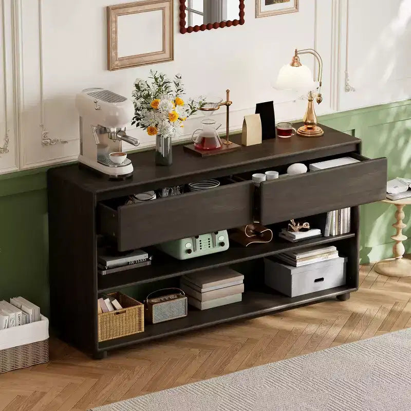 58 Inch Narrow Entryway Console Table with 2 Drawers, 3-Tier Sofa Table for Behind Couch, Hallway & Living Room
