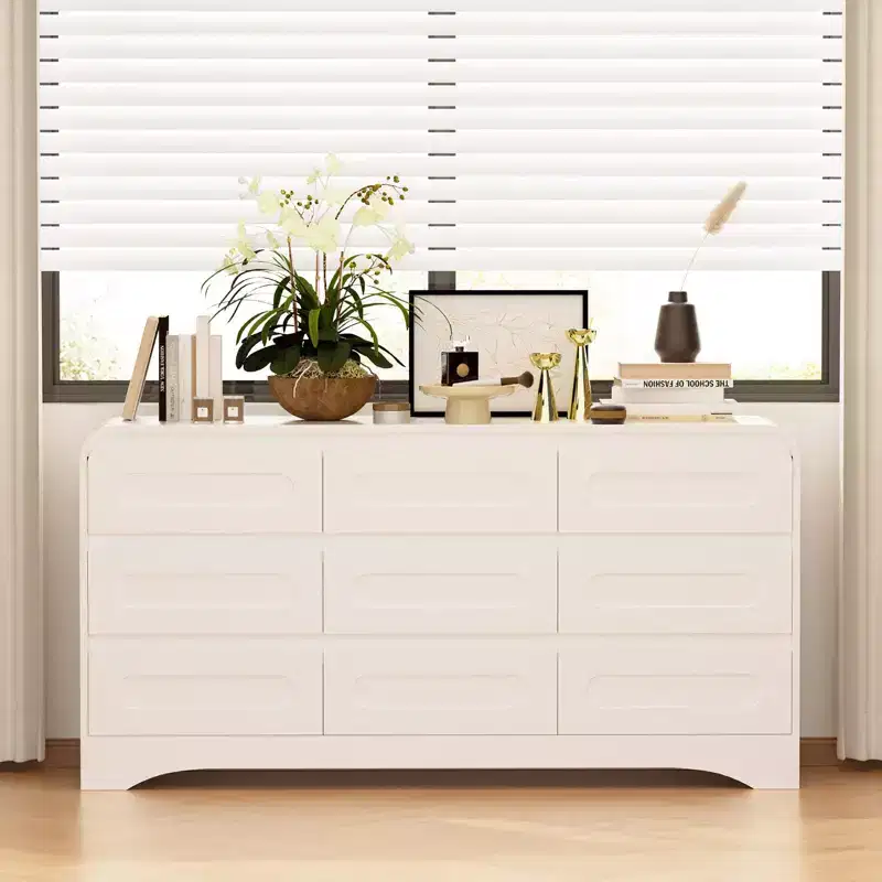 SOLACE FURNITURE 9 Drawers Dresser for Bedroom, 63 Wide Modern Dressers & Chest of Drawers with Pre-installed Slide