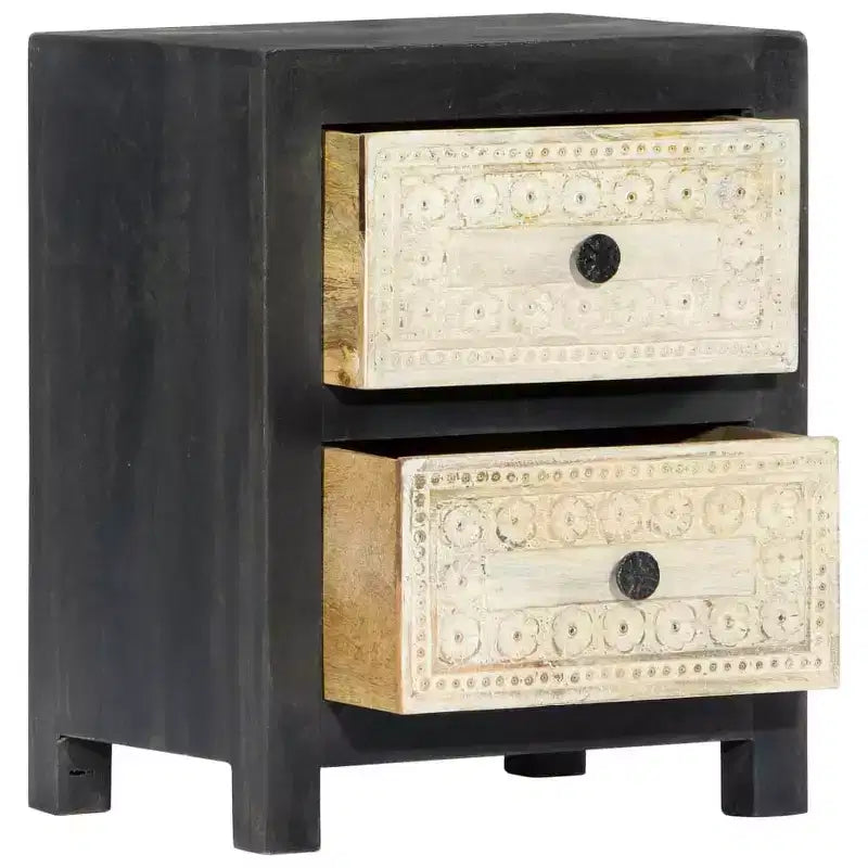 vidaXL Hand Carved Bedside Cabinet Gray 15.7x11.8x19.7 Solid Mango Wood