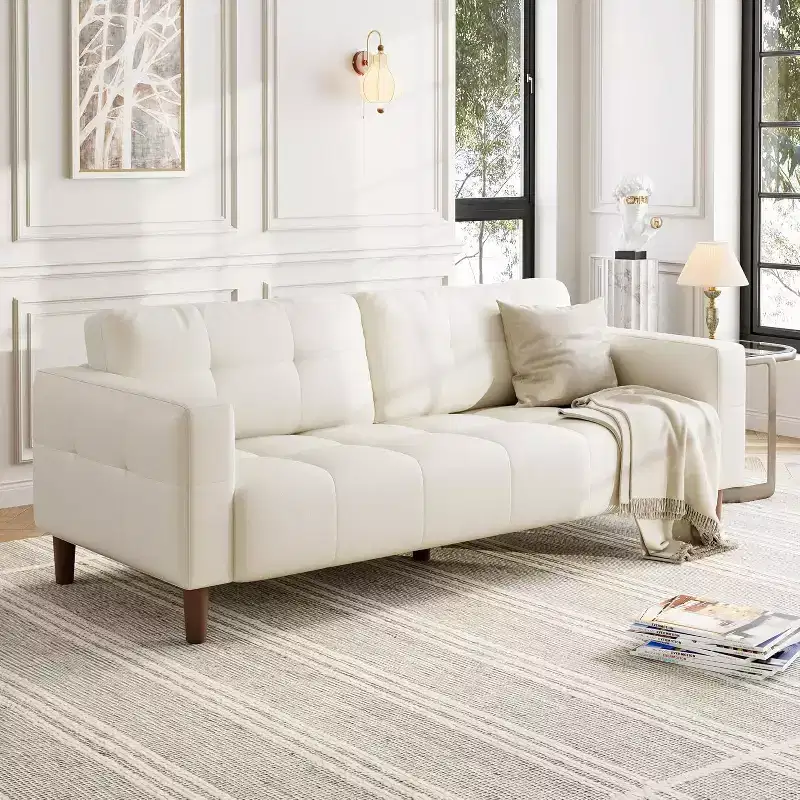 Acekool Faux Leather 83 3-Seater Sofa Couch, Modern Deep Seat Sofa with Spring Cushions for Living Room or Office