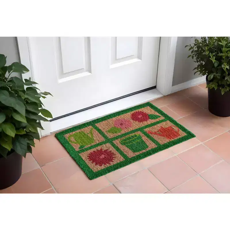 HomeRoots 18 X 30 Brown Coir Garden Tools Outdoor Spring Door Mat