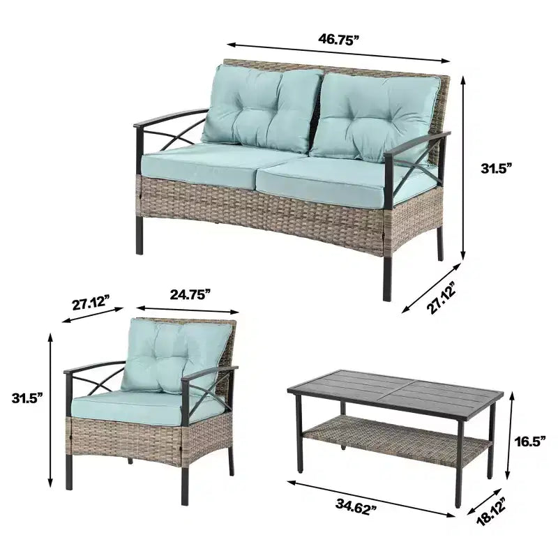 Patio Furniture, Outdoor Furniture, Seasonal PE Wicker Furniture, Four Set Wicker Furniture With Black Metal Table