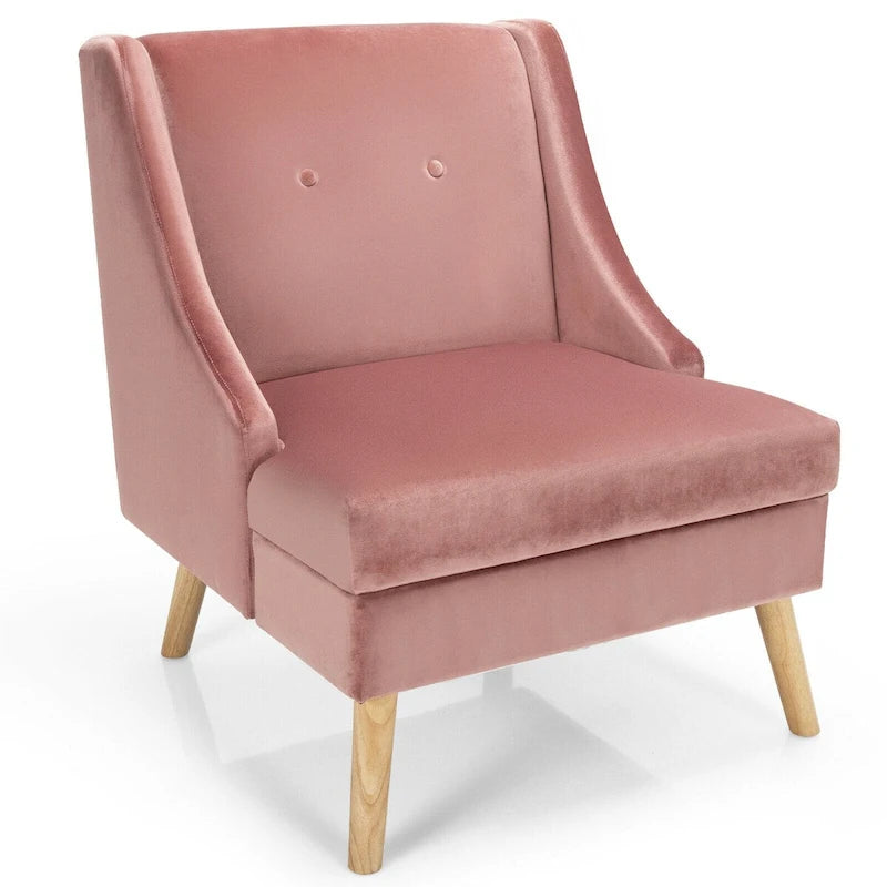 Velvet High Wingback Accent Chair with Swoop Armrests & Wood Legs