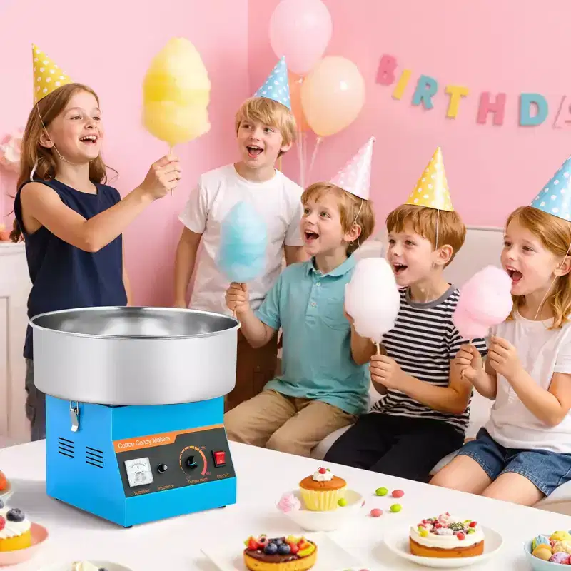 VEVOR Cotton Candy Machine Commercial, 1000W Electric Candy Floss Maker, Easy Use with 15 inch Stainless Steel Bowl and Sugar Scoop, Blue