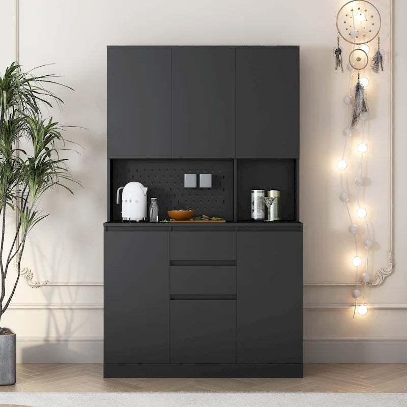 74-Inch Freestanding Kitchen Pantry Cabinet with 6 Doors, 3 Shelves and 2 Drawers