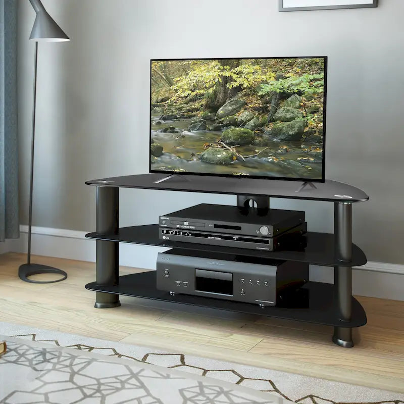 Black Glass TV Stand for TVs up to 48 Inch, Corner Fit