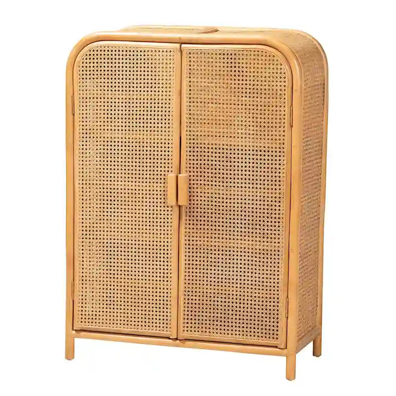 Modern Bohemian Light Honey Rattan 2-Door Storage Cabinet