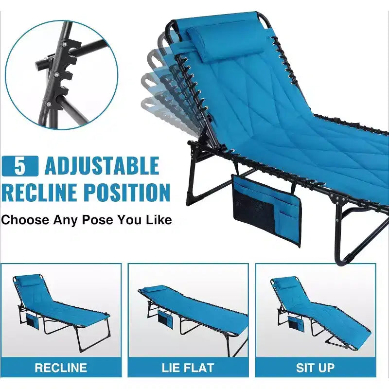 Summit Adventure Oversized Foldable Chaise Lounge with Cushion  Reclining Camping Cot for Indoor & Outdoor Use  Patio, Backyard, Beach