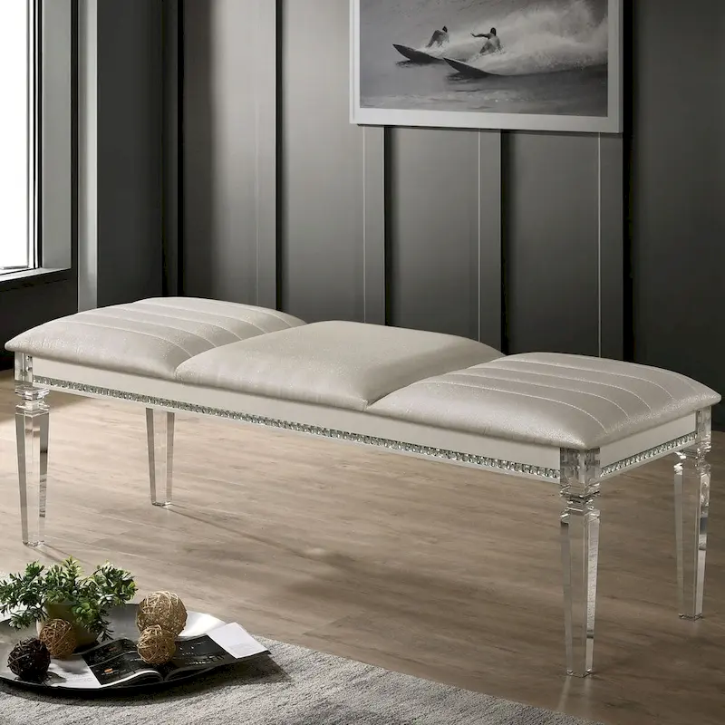 Xian Glam Clear Faux Leather Padded Bedroom Bench