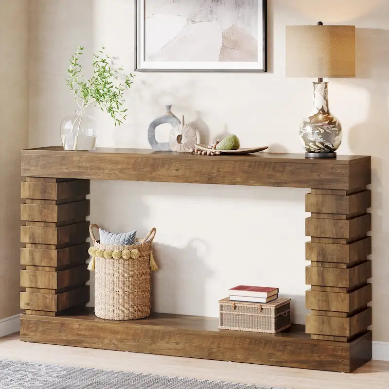 Vintage Long Console Table, Wood Entryway Table with Storage for Living Room