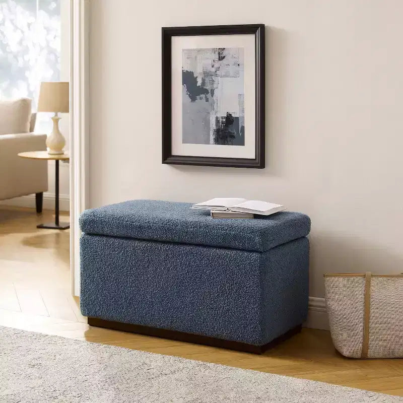 Rectangle Storage Ottoman - Natural Wood Frame, Foam Cushion, 200 lb Capacity