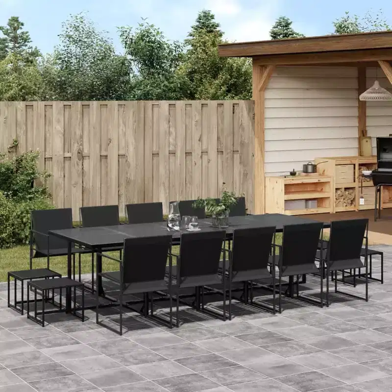 vidaXL Patio Dining Set Table and Chair Garden Outdoor Furniture Black Textilene