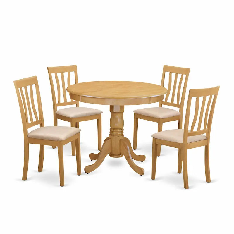 East West Furniture 5 Piece Dining Room Table Set Includes a Round Wooden Table and 4 Kitchen Dining Chairs, Oak(Seat Options)
