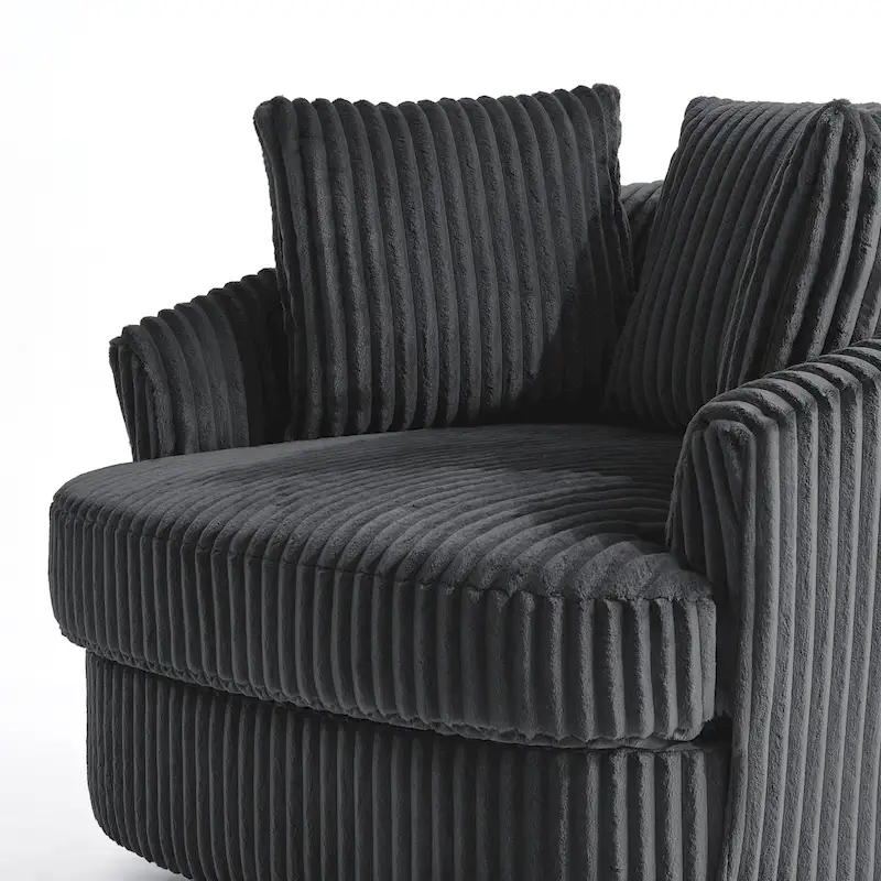 Oversized 43 W Plush Corduroy Recessed Arm Swivel Barrel Chair