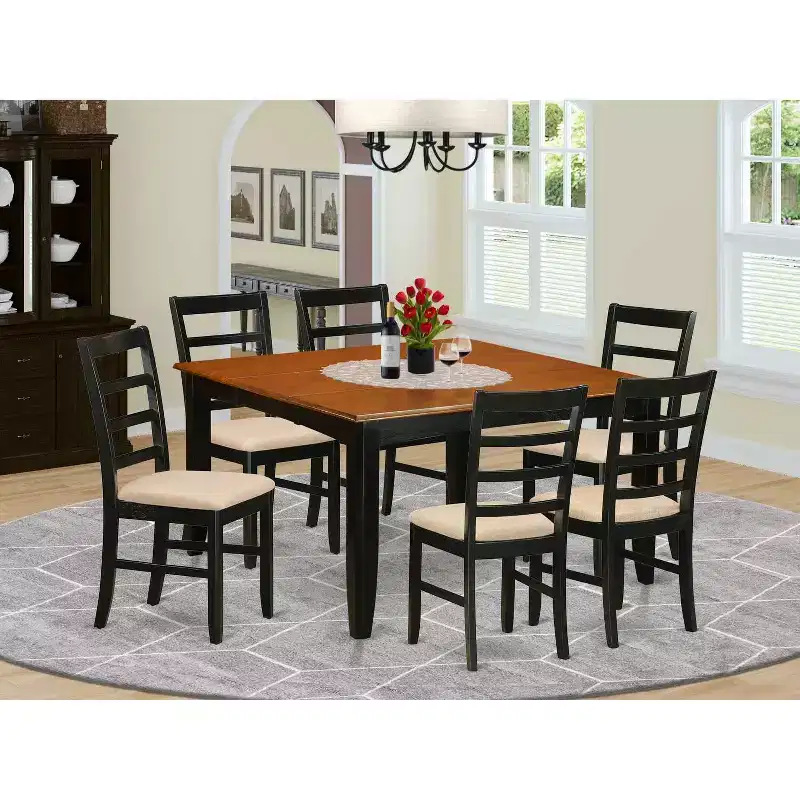 HomeStock 7-Piece Square Black & Cherry Finish Solid Wood Top Dining Table with 6-Chairs