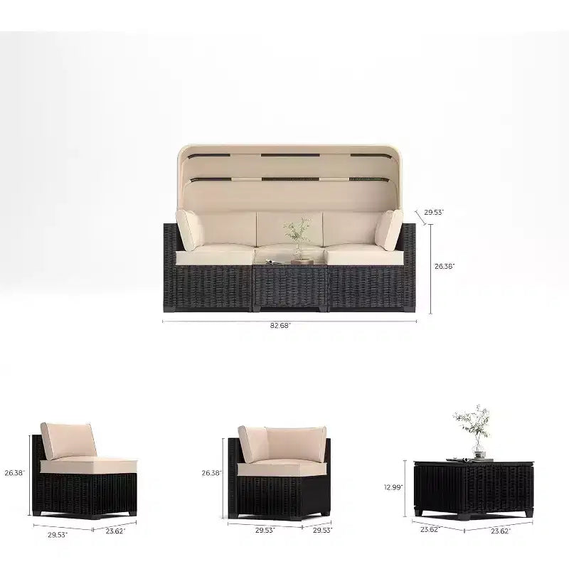 COZONY 6 Piece Outdoor Daybed Set, Retractable Canopy Adjustable Backrest Chaise Lounges for Garden Poolside Backyard