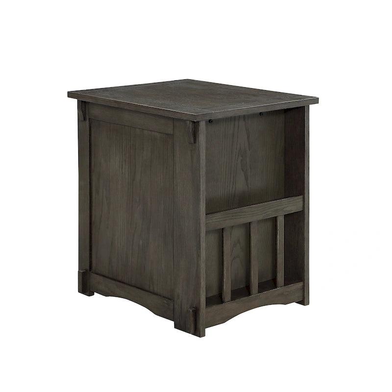 Grey Mission Style Side Table with Hidden Storage and Pull-Out Shelf