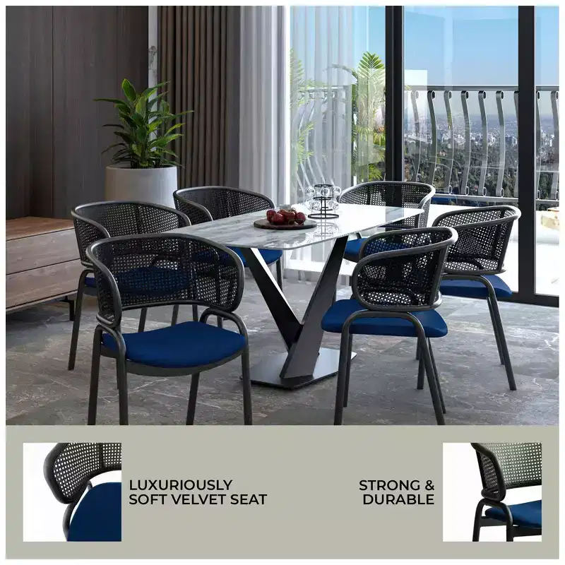 LeisureMod Ervilla Modern Dining Side Chair  Cozy Upholstered Accent Armchair with Black Iron Legs, Kitchen, Dining Room, Cafe, Restaurant Seating