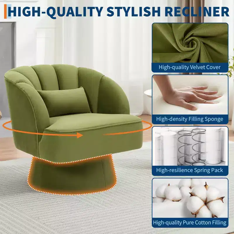 Modern Swivel Barrel Accent Chair, 360 Degree Velvet Upholstered Armchair with Striped Backrest & Plush Padding, Comfy Round Lounge Chair 2 PCS