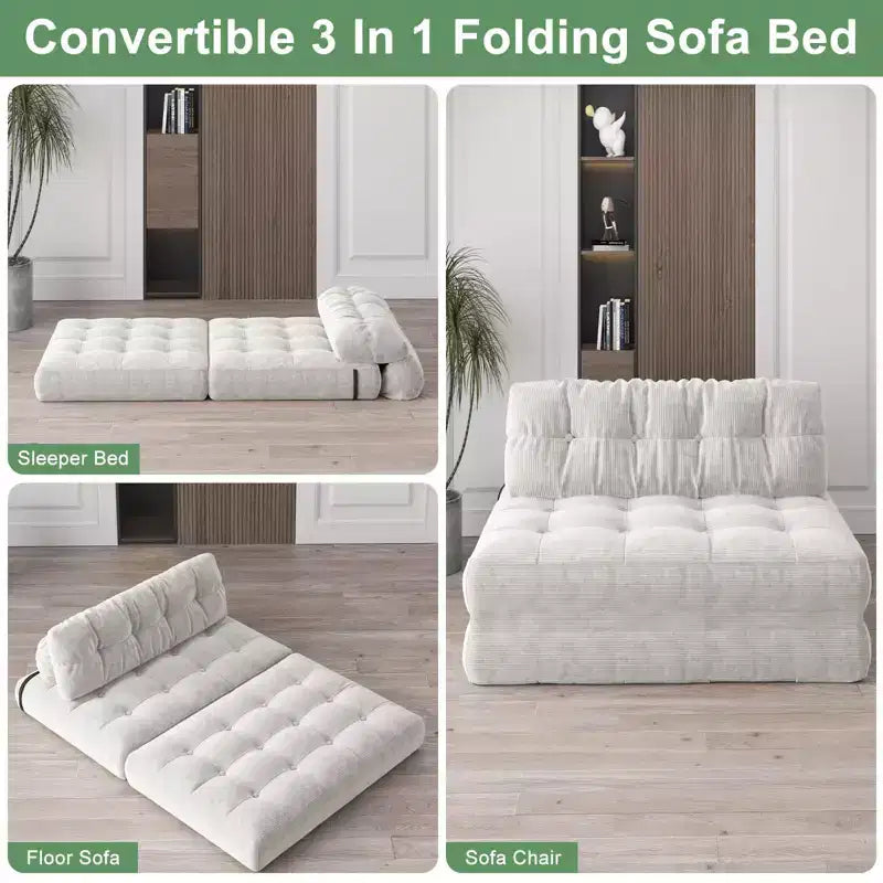 GustoWave 80'' Folding Couch Bed with Pillow, Futon Sofa Bed, Foldable Mattress Back Support, Portable Fold Out Couch, Corduroy