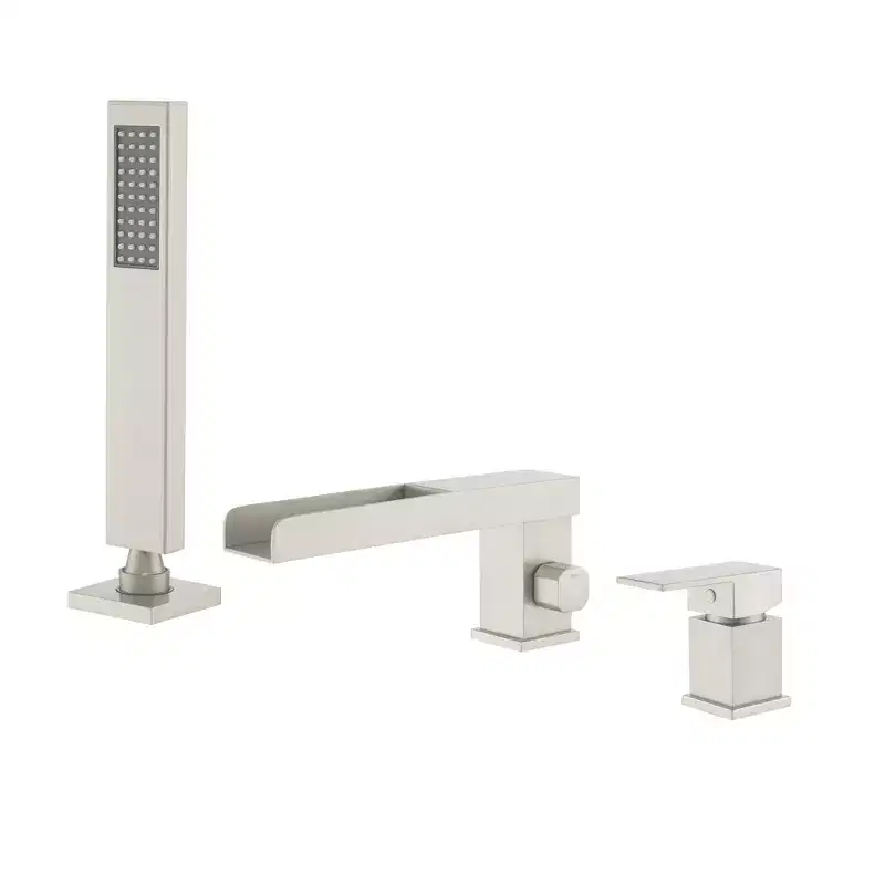 CASAINC Pressure Balanced Single-Handle Deck-Mount Waterfall Roman Tub Faucet with Hand Shower in. Brushed Gold