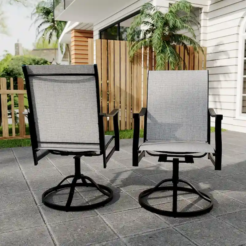 2PCS Outdoor Swivel Dining Chairs With Textilene Breathable Back