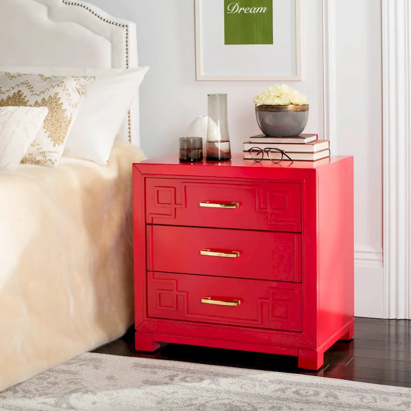 3-Drawer Greek Key Nightstand