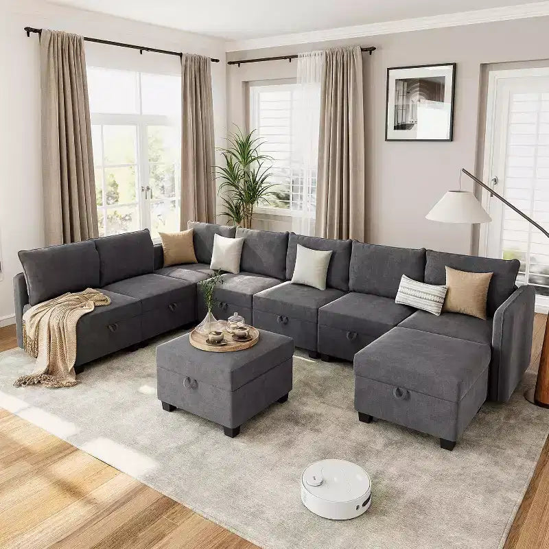 Modular Sofa Sectional Sleeper Couch with 2 Ottomans, 9 Seat Convertible U Shaped Modular Couch with Storage, Oversized Sofa Sleeper