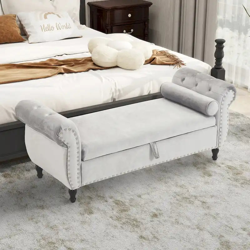 Velvet Storage Ottoman Bench with Nailhead Trim & Hidden Storage �� 51�� | 4 Colors