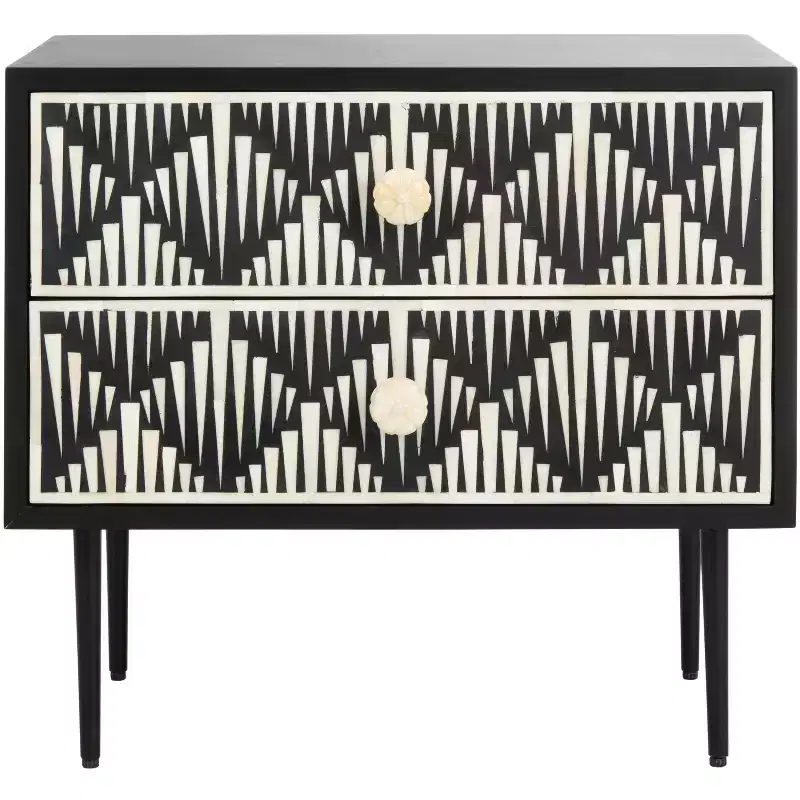 Tessie Bone Inlay 2-Drawer Nighstand - SFV6609 - Bone/Black - Safavieh Couture