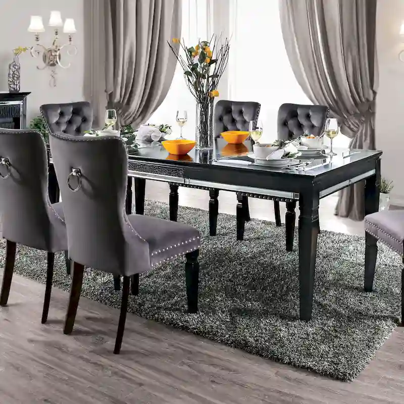 Contemporary Black 84-inch Glass Top Dining Table