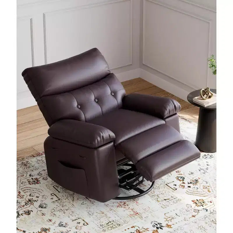 Oversized Wide Rocker Swivel Recliner Chair - Faux PU Leather Manual Recliner, Lazy Chair with Sponge Comfort Arm and Back for Living Room, Bedroom