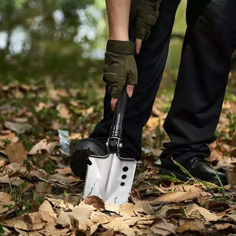 VEVOR Survival Shovel, 8 in 1 Camping Shovel Folding Multitool, Military Grade Portable Compact Tactical Shovel,for Off-Roading, Black & Silver