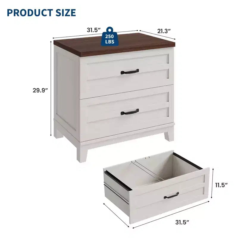 Farmhouse 2-Drawer File Cabinet, Wood Storage Lateral Filing Cabinet with Fully Extension Drawers, Multi-Scene Organizer for Bedroom/Office/Kitchen