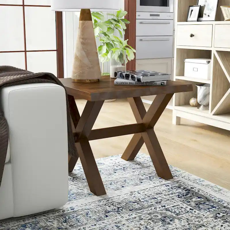 Transitional Walnut 24-Inch Solid Wood Side Table with Live Edge