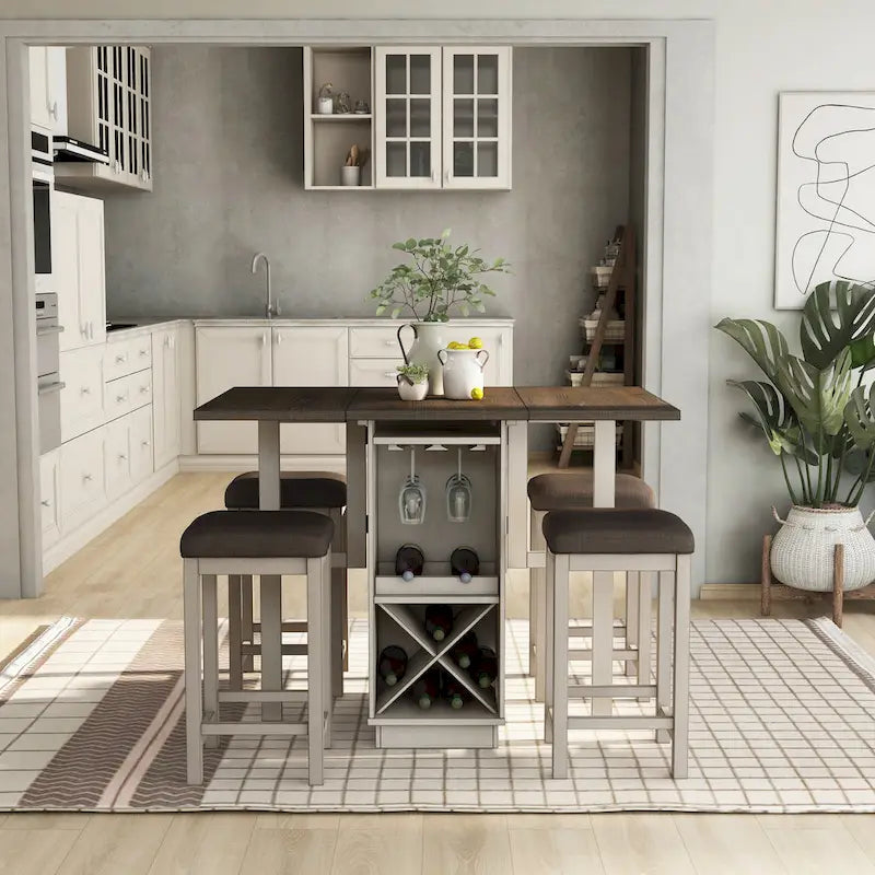 Farmhouse White Wood Drop Leaf 5-Piece Counter Height Dining Table Set by Furniture of America