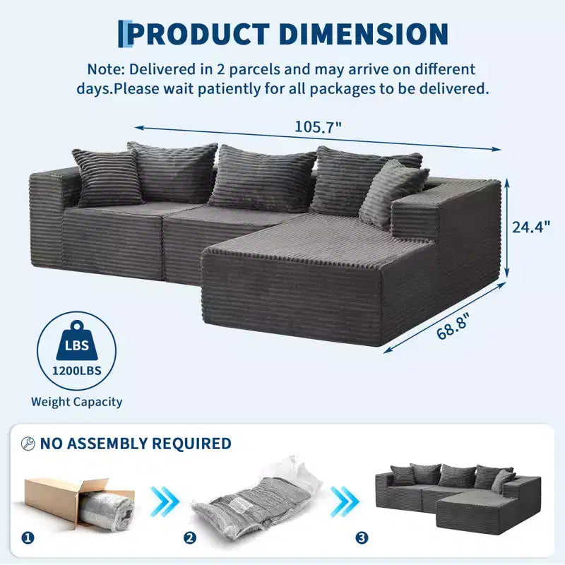 106 Cloud L-Shaped Sofa, Right-Facing Chaise, Ultra Soft