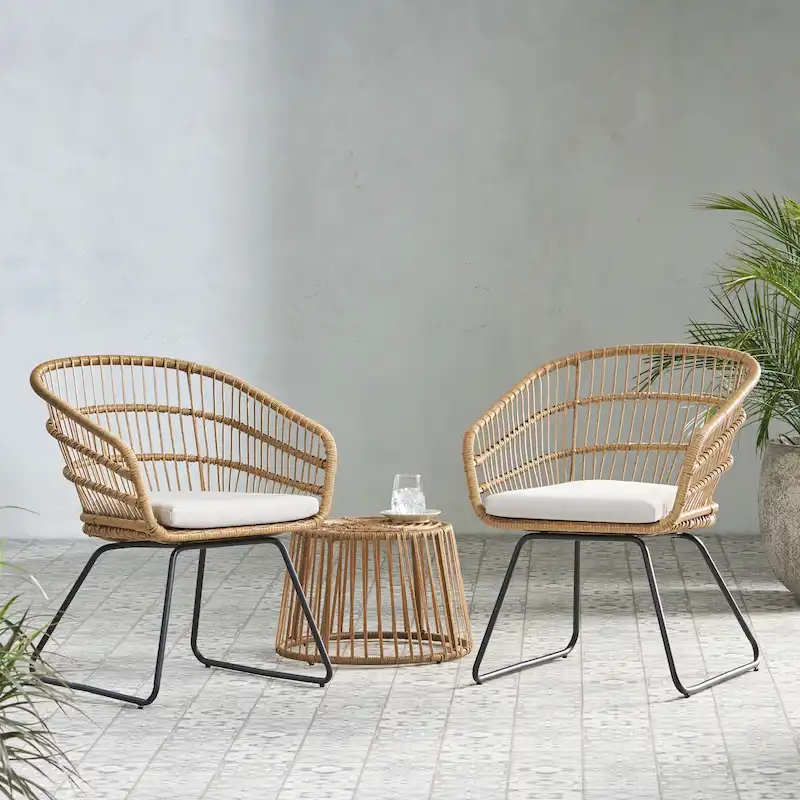 Lemere Outdoor Wicker 2 Seater Chat Set with Cushion by Christopher Knight Home