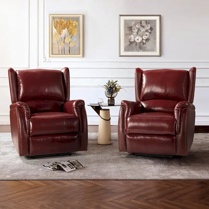 Eduardo Genuine Leather Power Recliner with USB Port Set of 2