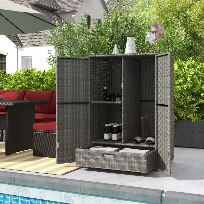 Wicker Outdoor Storage Cabinet, Pool Towel Storage Cabinet