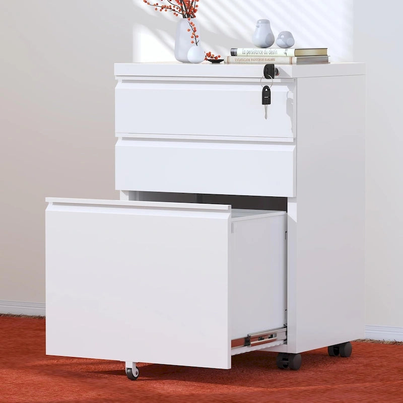 3-Drawer Mobile File Cabinet with Lock