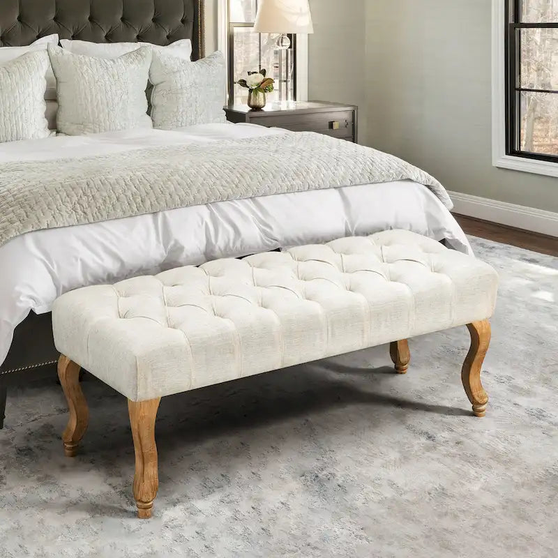 Upholstered Tufted Ottoman Bench Accent Entryway Bench