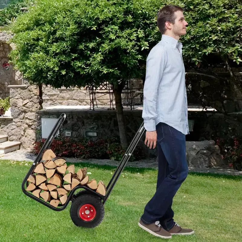 Costway Firewood Log Cart Carrier Firewood Cart Wood Hauler with Wear-Resistant and Shockproof Rubber Wheels