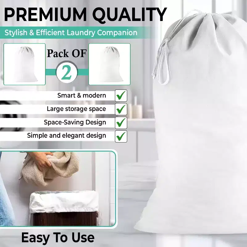 Narwey 2 Pack - Cotton Laundry Bag, Heavy Duty Large Laundry Bags